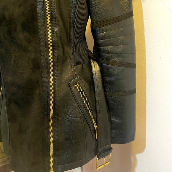 GUESS Black Faux Leather & Suede Jacket Sz S euc - Picture 4 of 8